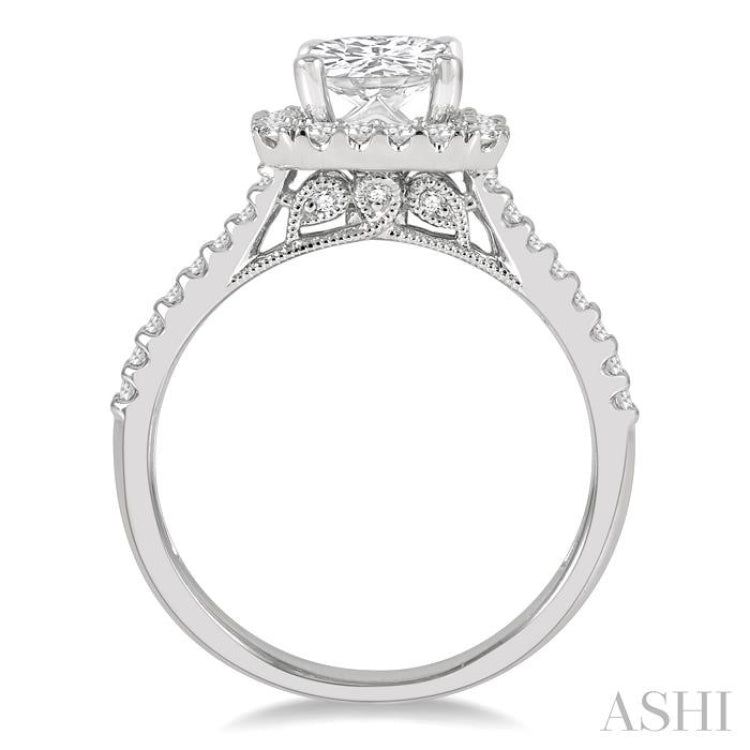 Cushion Shape Semi-Mount Halo Diamond Engagement Ring