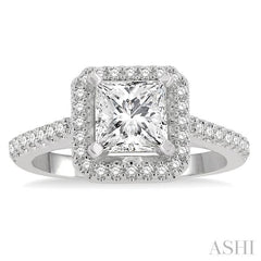 Princess Shape Semi-Mount Halo Diamond Engagement Ring