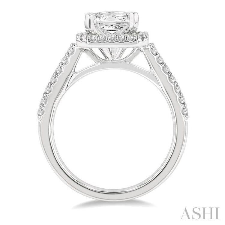 Princess Shape Semi-Mount Halo Diamond Engagement Ring