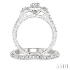 Oval Shape Past Present & Future Halo Diamond Wedding Set