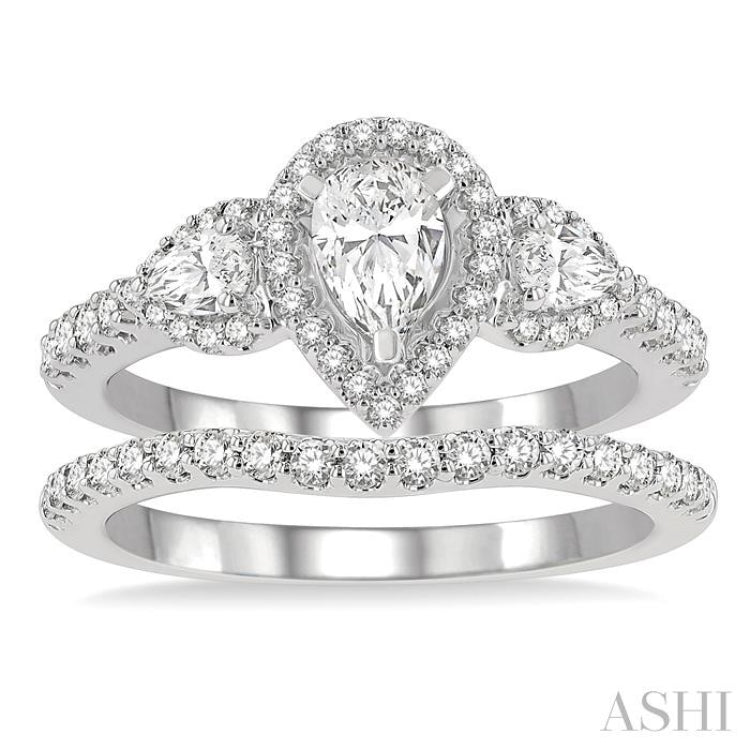 Pear Shape Past Present & Future Halo Diamond Wedding Set