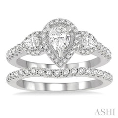 Pear Shape Past Present & Future Halo Diamond Wedding Set