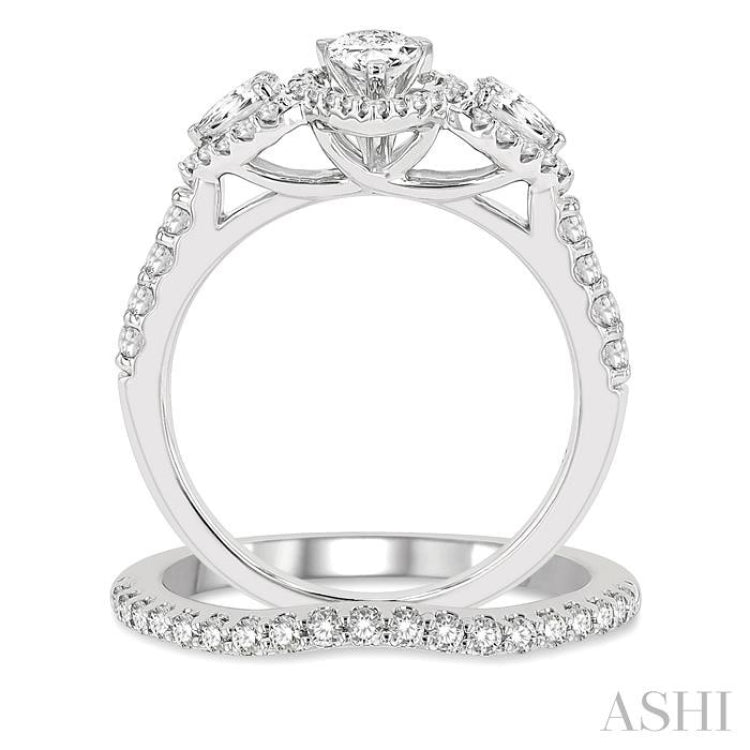 Pear Shape Past Present & Future Halo Diamond Wedding Set