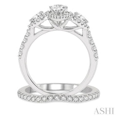 Pear Shape Past Present & Future Halo Diamond Wedding Set