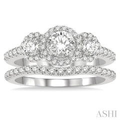 Round Shape Past Present & Future Halo Diamond Wedding Set