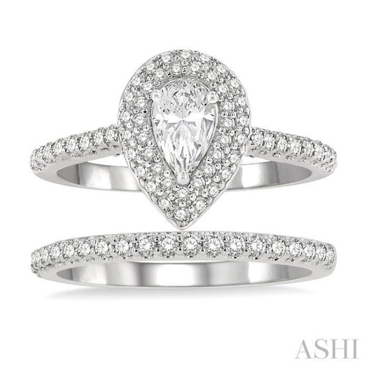 Pear Shape Halo Diamond Wedding Set