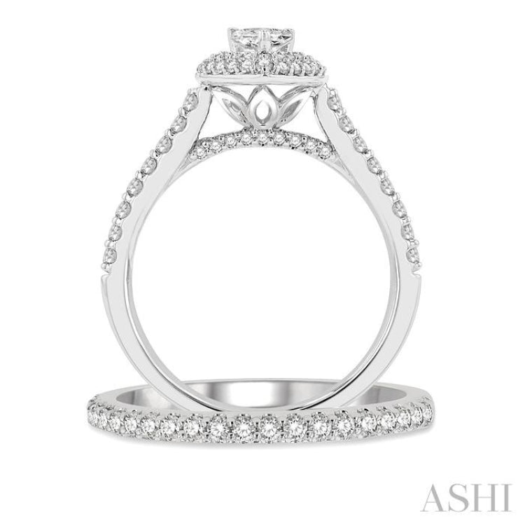 Pear Shape Halo Diamond Wedding Set