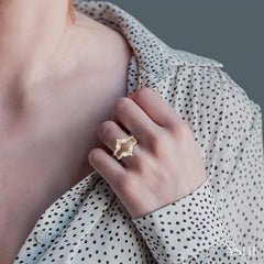 3/4 Ctw Chevron Center Baguette and Round Cut Diamond Insert Ring in 14K Yellow Gold