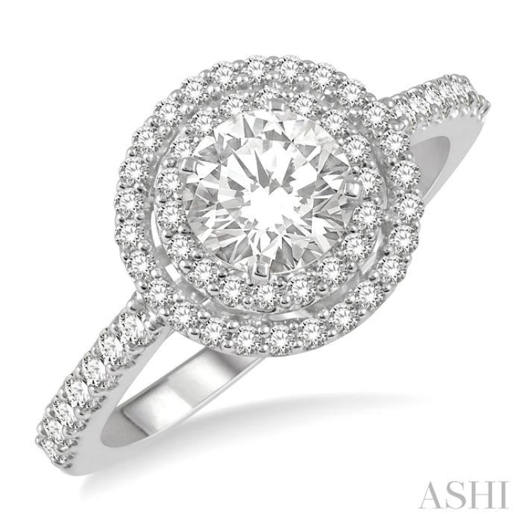 Round Shape Semi-Mount Halo Diamond Engagement Ring