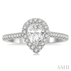 Pear Shape Semi-Mount Halo Diamond Engagement Ring