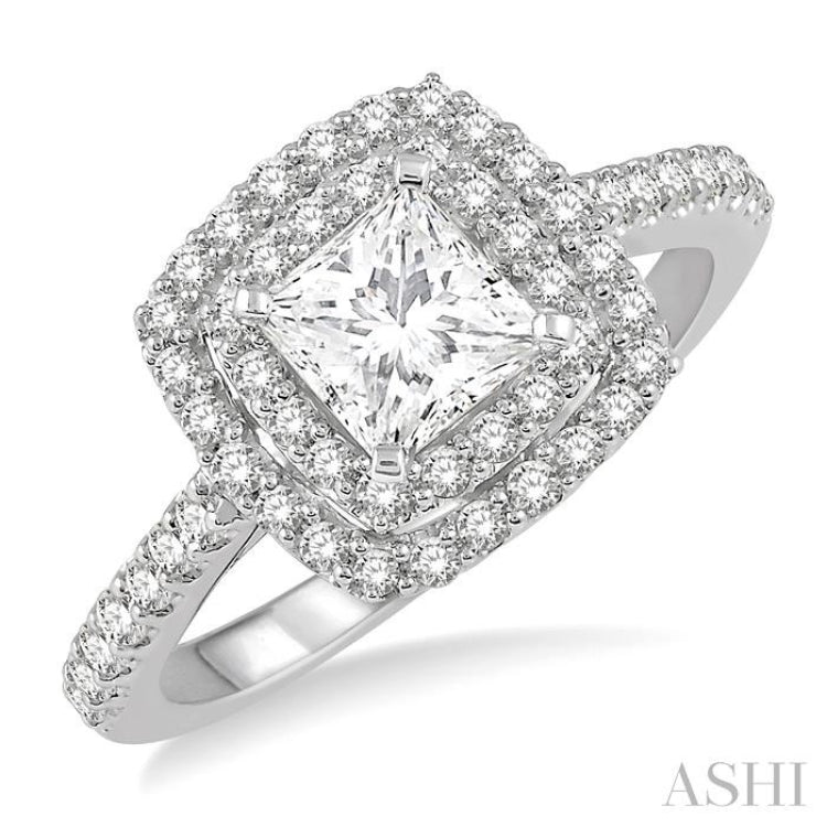 Princess Shape Semi-Mount Halo Diamond Engagement Ring