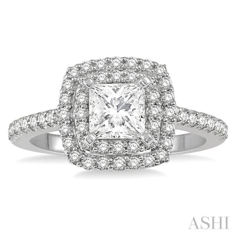 Princess Shape Semi-Mount Halo Diamond Engagement Ring