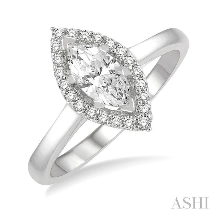 Marquise Shape Semi-Mount Halo Diamond Engagement Ring