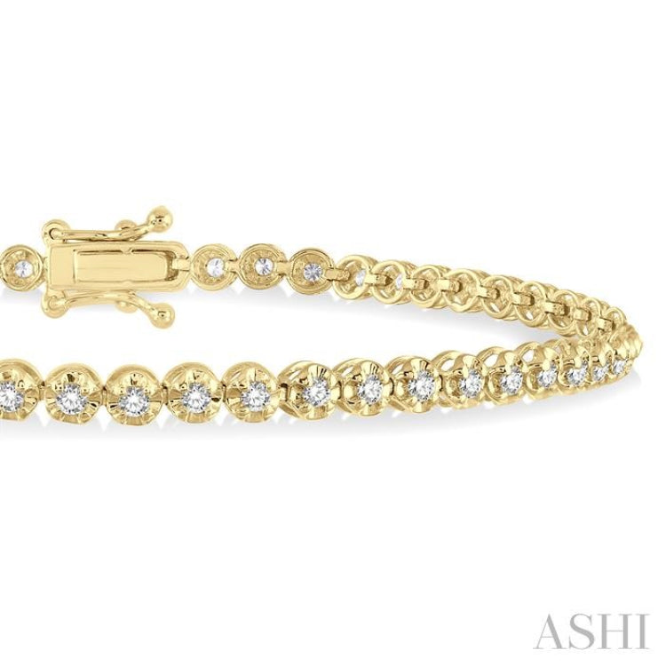 1 Ctw Round Cut Diamond Illusion Tennis Bracelet in 14K Yellow Gold