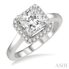 Princess Shape Semi-Mount Halo Diamond Engagement Ring