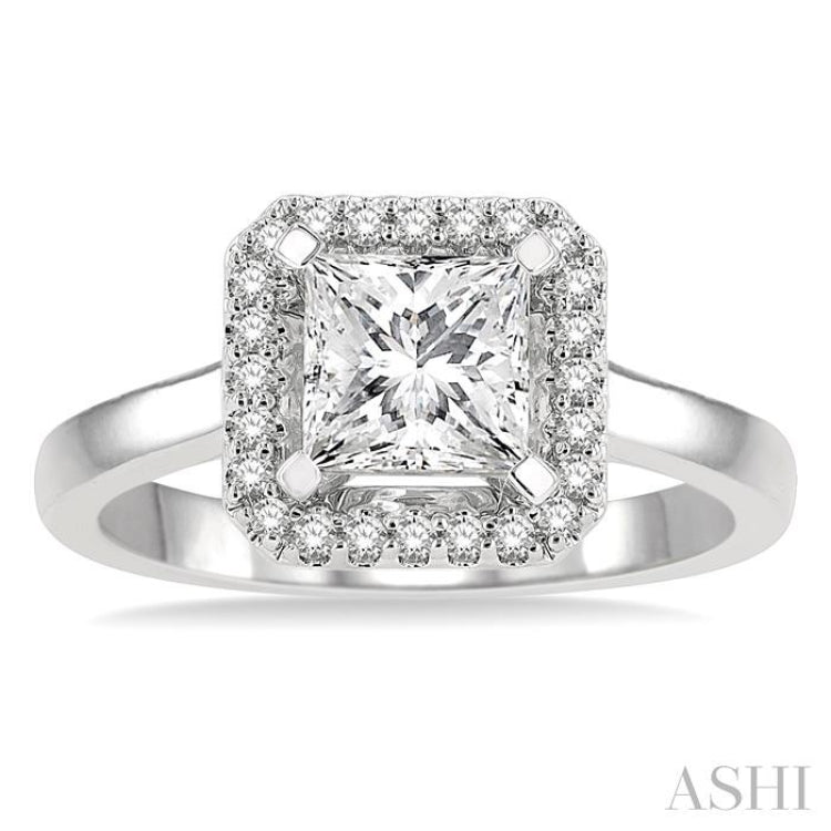 Princess Shape Semi-Mount Halo Diamond Engagement Ring