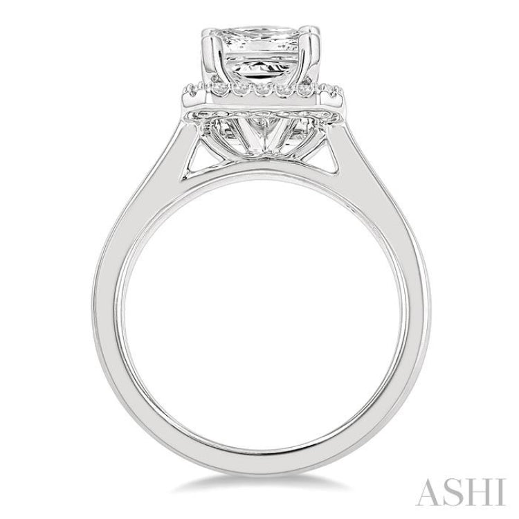 Princess Shape Semi-Mount Halo Diamond Engagement Ring