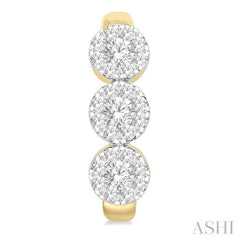 Round Shape 3 Stone Lovebright Diamond Half Hoop Earrings