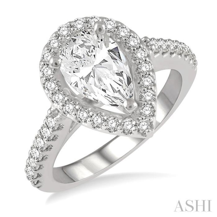 Pear Shape Semi-Mount Halo Diamond Engagement Ring