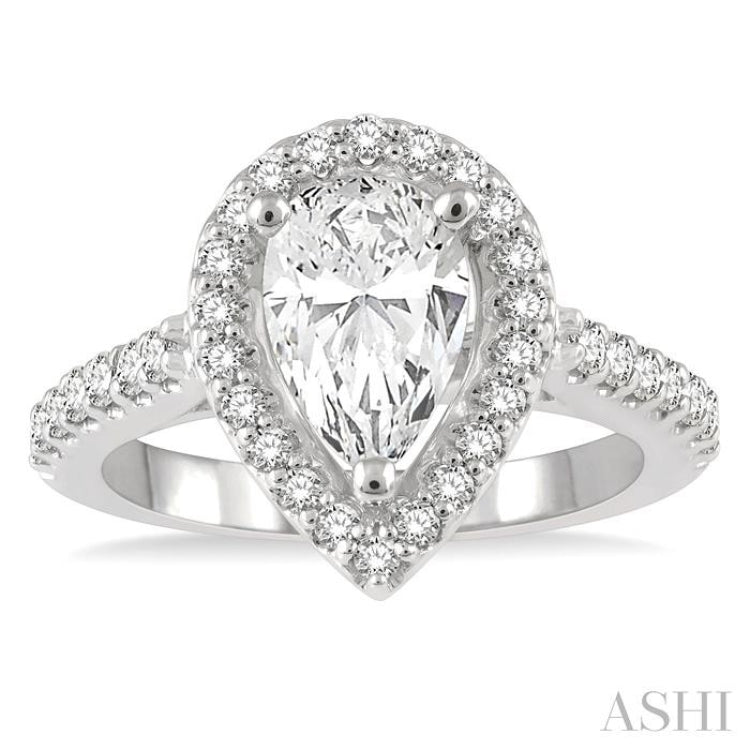 Pear Shape Semi-Mount Halo Diamond Engagement Ring