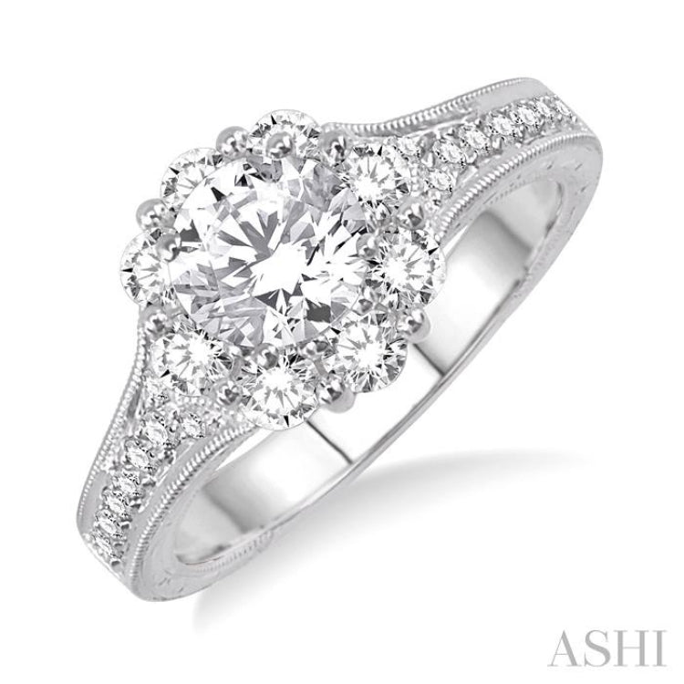 Round Shape Semi-Mount Halo Diamond Engagement Ring