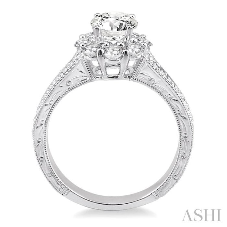 Round Shape Semi-Mount Halo Diamond Engagement Ring