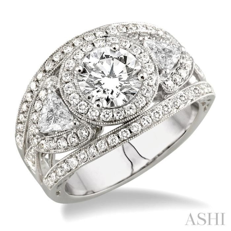 Round Shape Semi-Mount Halo Diamond Engagement Ring