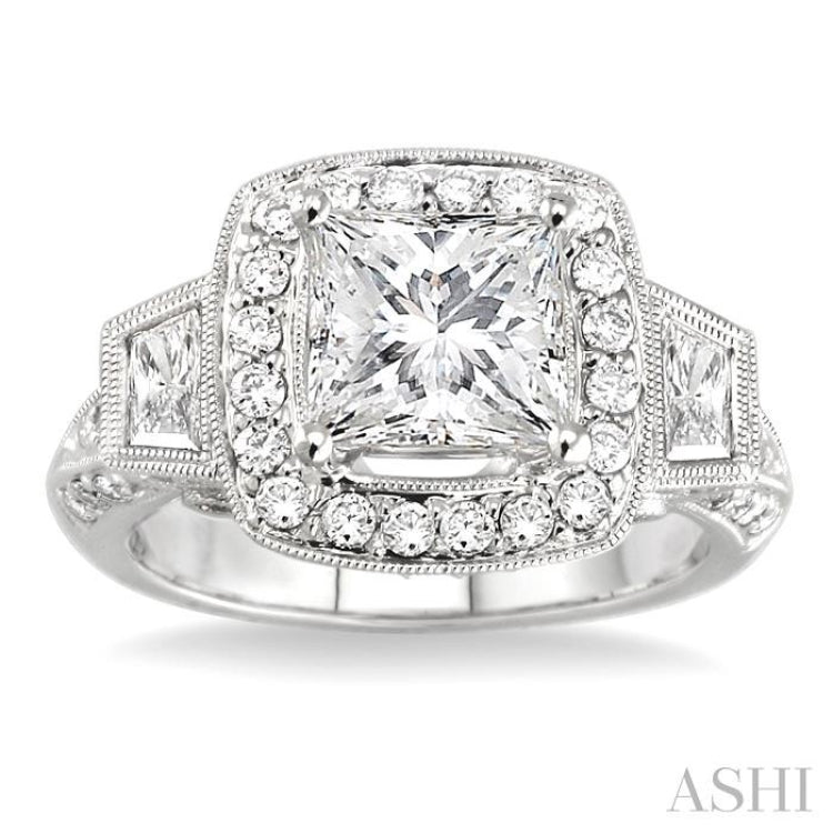 Princess Shape Semi-Mount Halo Diamond Engagement Ring