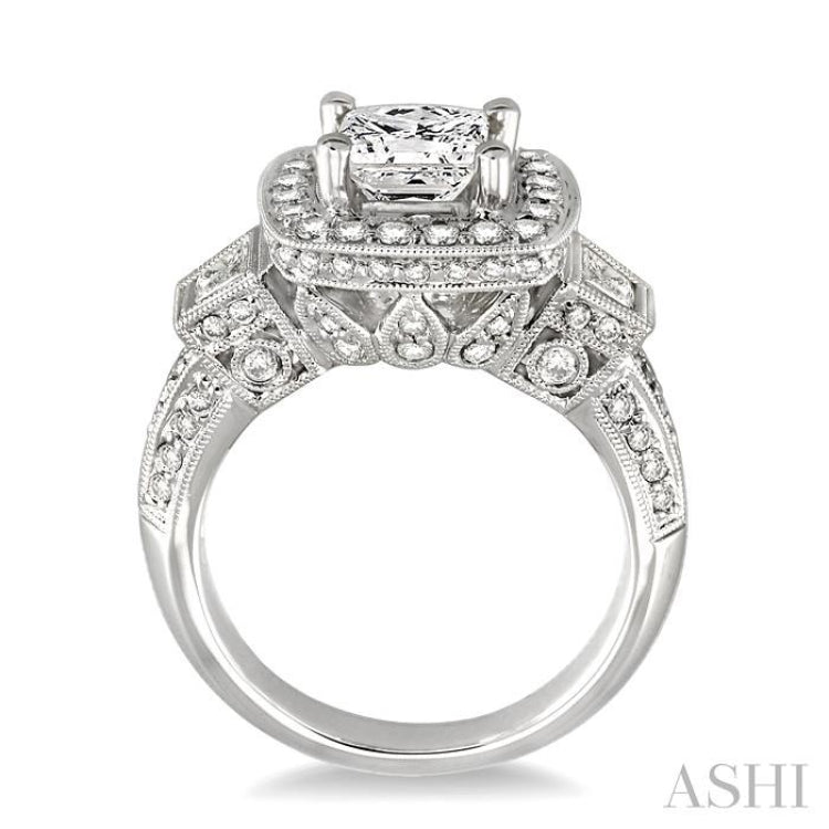 Princess Shape Semi-Mount Halo Diamond Engagement Ring