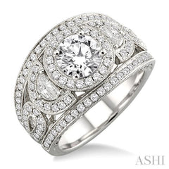 Round Shape Semi-Mount Halo Diamond Engagement Ring