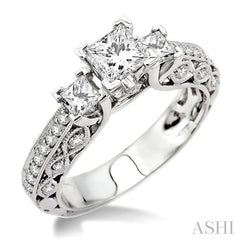 Princess Shape Past Present & Future Semi-Mount Diamond Engagement Ring