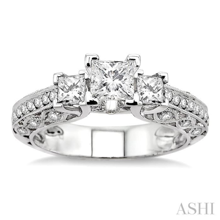 Princess Shape Past Present & Future Semi-Mount Diamond Engagement Ring