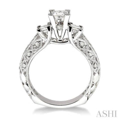 Princess Shape Past Present & Future Semi-Mount Diamond Engagement Ring