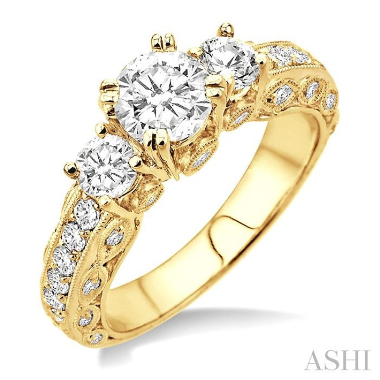 Round Shape Past Present & Future Diamond Engagement Ring