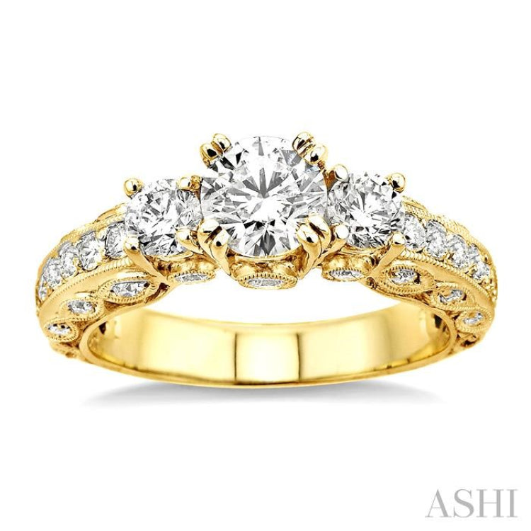 Round Shape Past Present & Future Diamond Engagement Ring