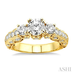 Round Shape Past Present & Future Diamond Engagement Ring