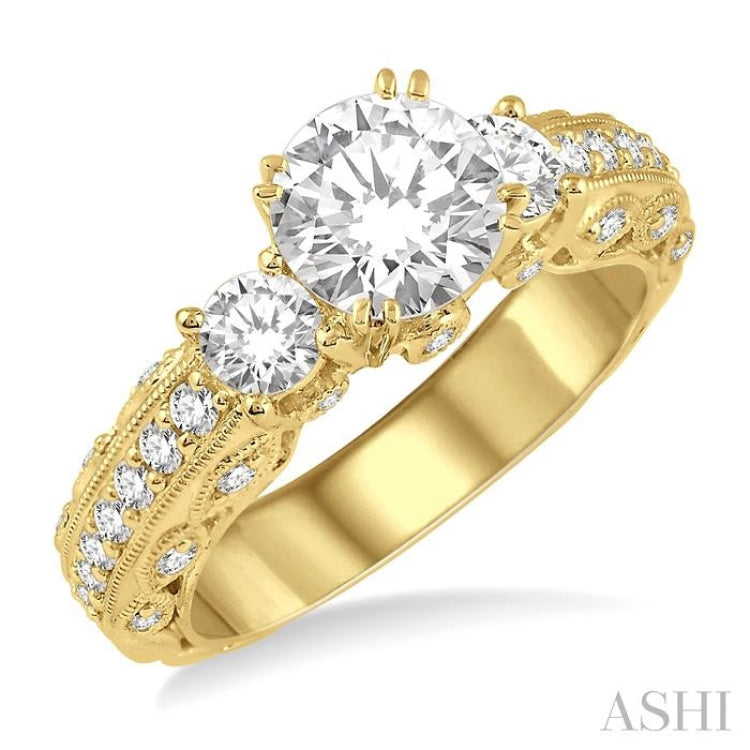 Round Shape Past Present & Future Semi-Mount Diamond Engagement Ring