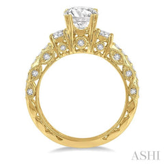 Round Shape Past Present & Future Semi-Mount Diamond Engagement Ring