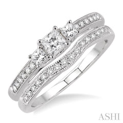 Princess Shape Past Present & Future Diamond Wedding Set