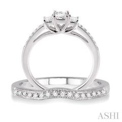 Princess Shape Past Present & Future Diamond Wedding Set