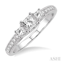 Princess Shape Past Present & Future Semi-Mount Diamond Engagement Ring