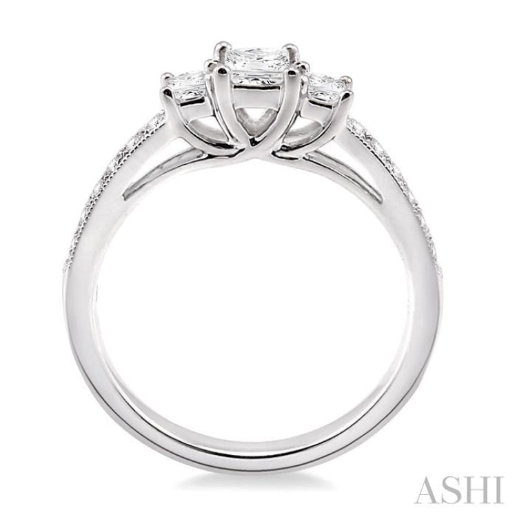 Princess Shape Past Present & Future Semi-Mount Diamond Engagement Ring