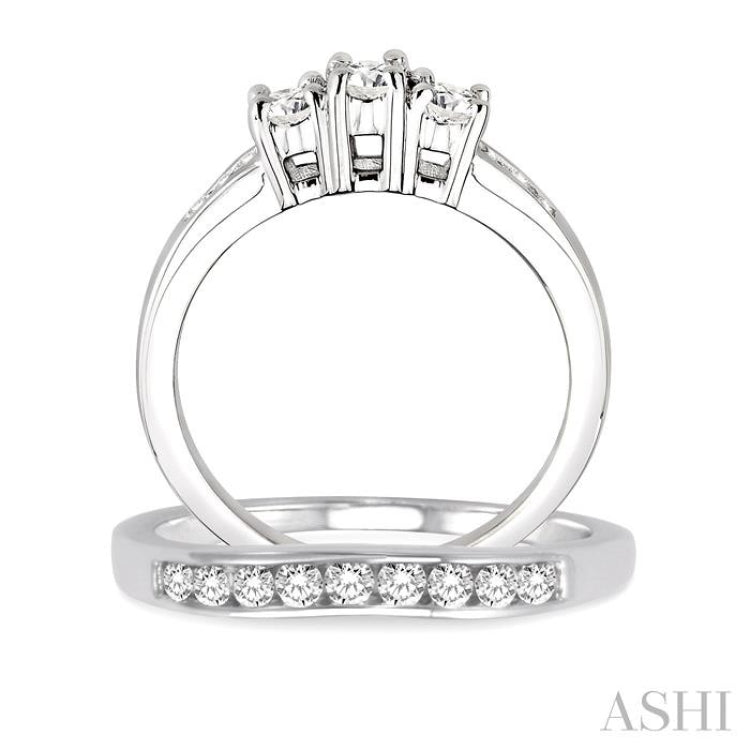 Round Shape Past Present & Future Diamond Wedding Set