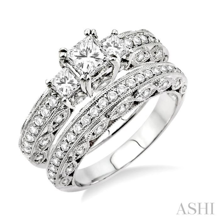 Princess Shape Past Present & Future Diamond Wedding Set