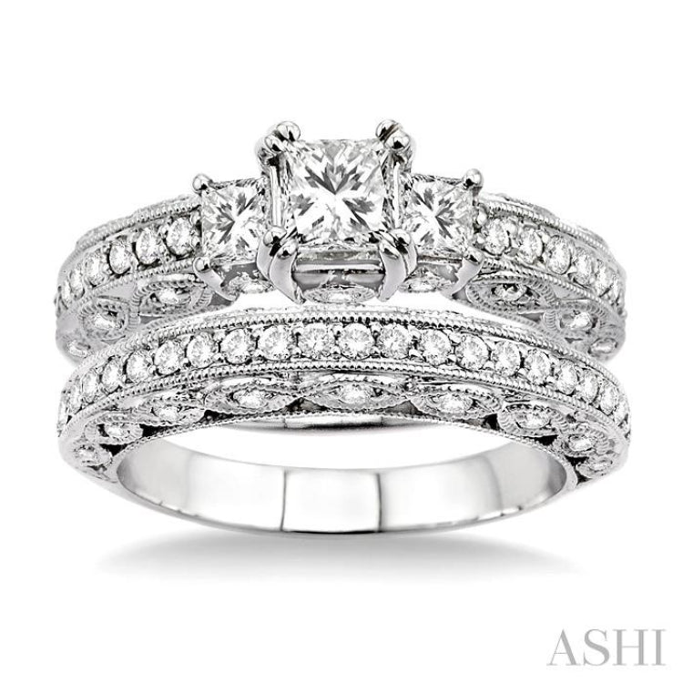 Princess Shape Past Present & Future Diamond Wedding Set