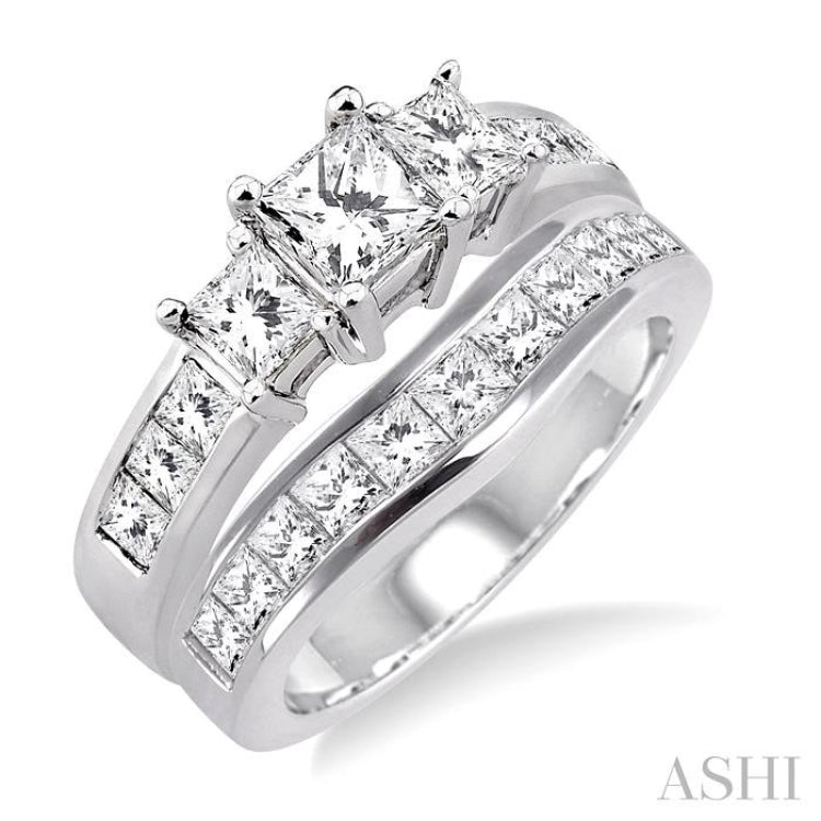 Princess Shape Past Present & Future Diamond Wedding Set