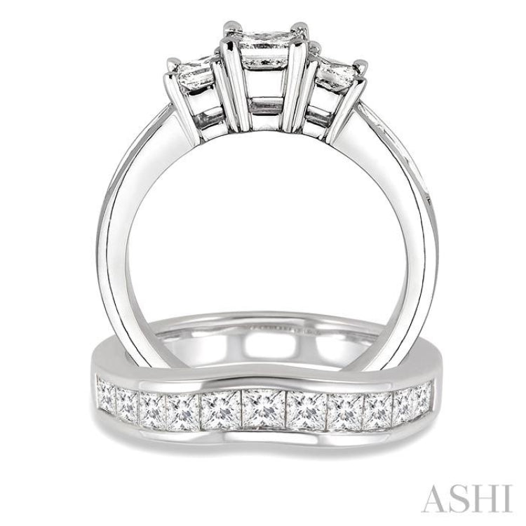 Princess Shape Past Present & Future Diamond Wedding Set