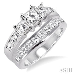 Princess Shape Past Present & Future Diamond Wedding Set