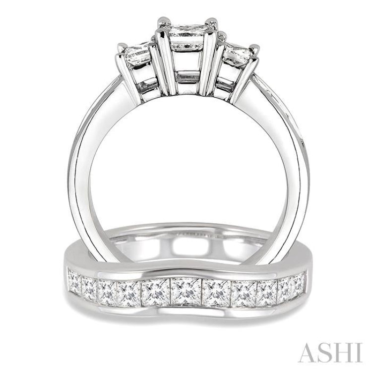 Princess Shape Past Present & Future Diamond Wedding Set