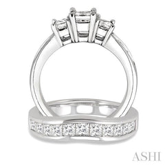 Princess Shape Past Present & Future Diamond Wedding Set